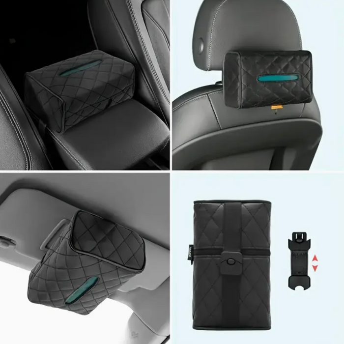PUレザー製の車用ティッシュボックス - サンシェードまたはヘッドレストに取り付け