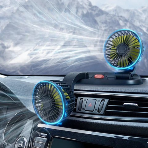 Ventilatore automatico a doppia testa - Alimentazione USB o accendisigari
