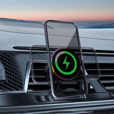 Soporte de teléfono para coche – Carga inalámbrica y luz LED 