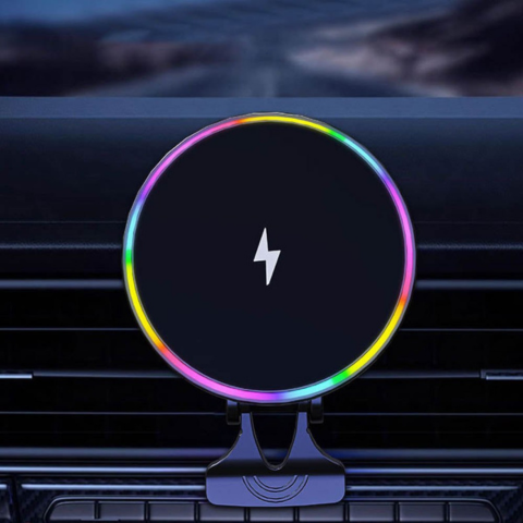 Soporte de teléfono para coche – Carga inalámbrica y luz LED 