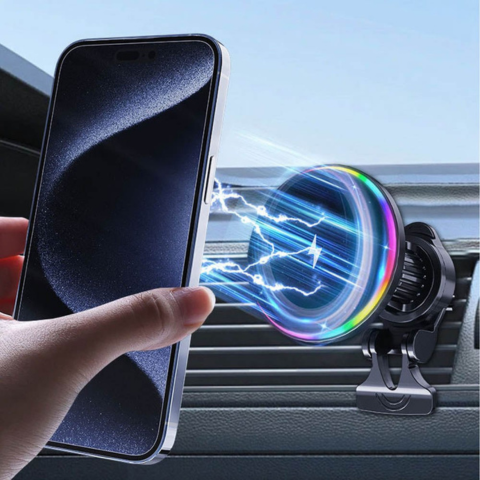 Soporte de teléfono para coche – Carga inalámbrica y luz LED 