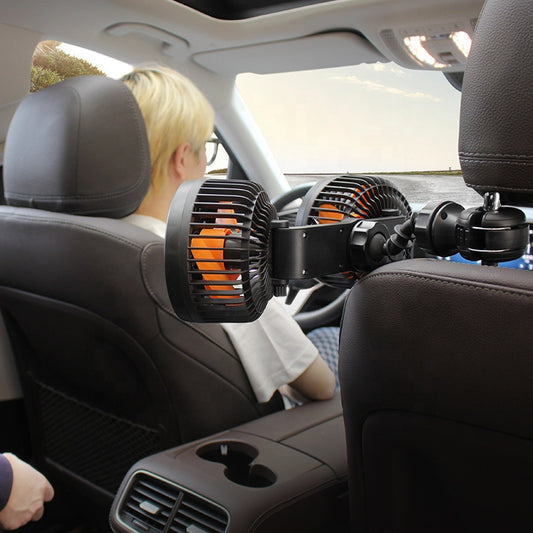 Ventilador de Coche de Doble Cabeza — Recargable y Orientable 
