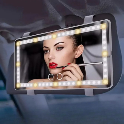 Miroir De Maquillage Led Pour Voiture — Design Compact & Lumière Réglable