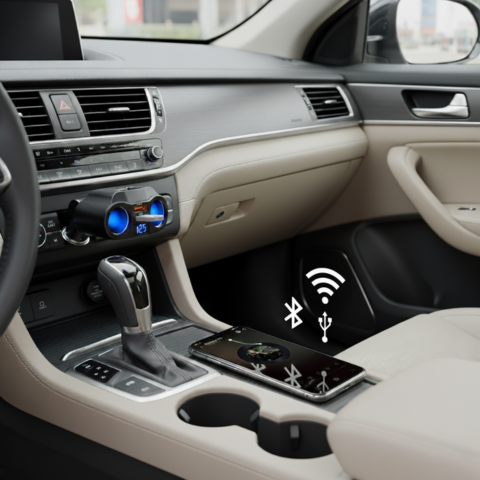 Auton tupakansytyttimen sovitin - kaksi USB-porttia ja digitaalinen näyttö